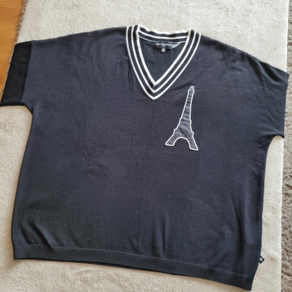 Karl Lagerfeld Eiffel Tower v-neck sweater size large - Picture 2 of 11